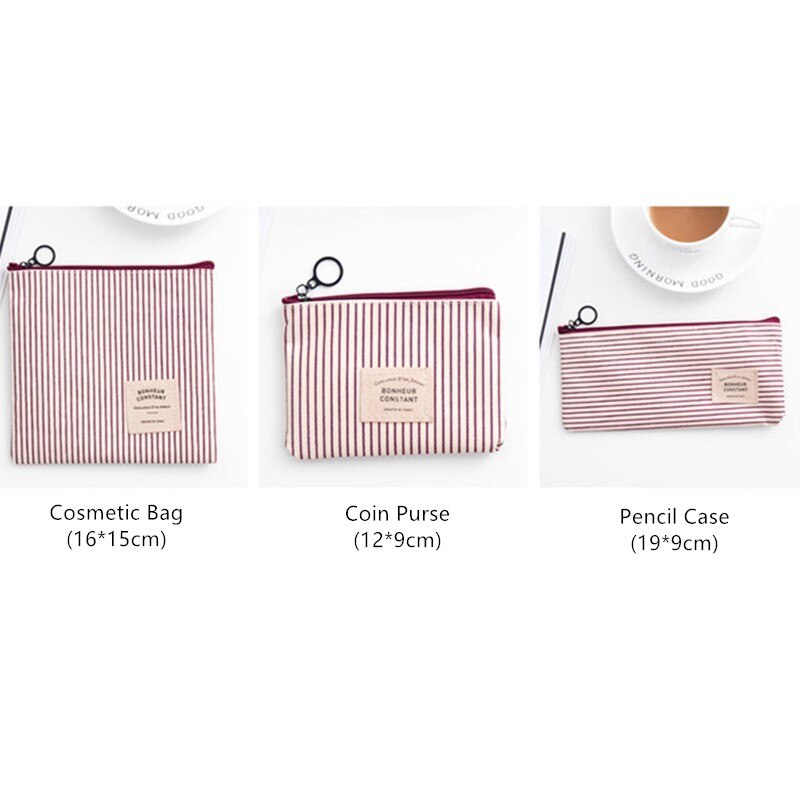 Travel Cosmetic Bag Organizer Women Zipper Makeup Bag Female Small Necessity Beauty Handbag Purse Pencil Make Up Bags: Striped-Red / Coin Purse