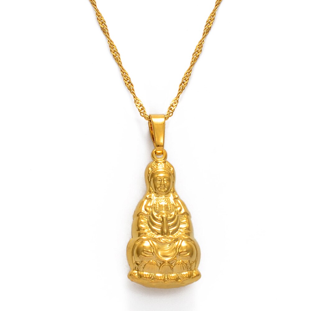 Anniyo Buddista Guanyin Ciondolo Collana D'oro Stile Cinese Ornamento Buddha Maitreya Amuleto Induismo