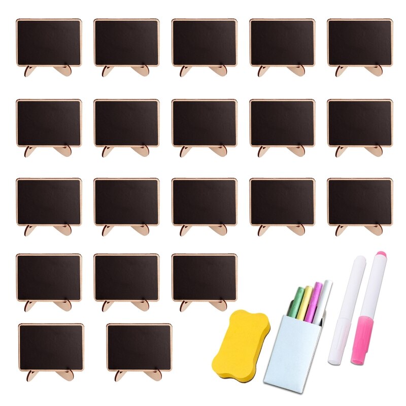 20 Pack Wooden White Framed Chalkboard Labels with Easel Stand Mini Chalkboard XX9A: 1