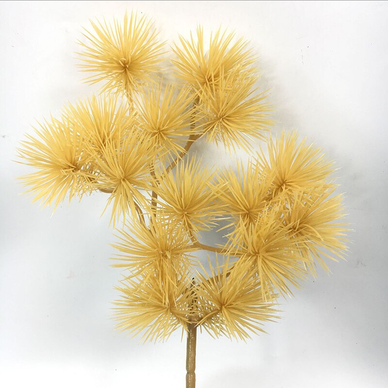 Artificial Plants Green Pine Needle Branches Christmas Tree Wedding Shop Decor DIY Flower Arrangement: Light Yellow