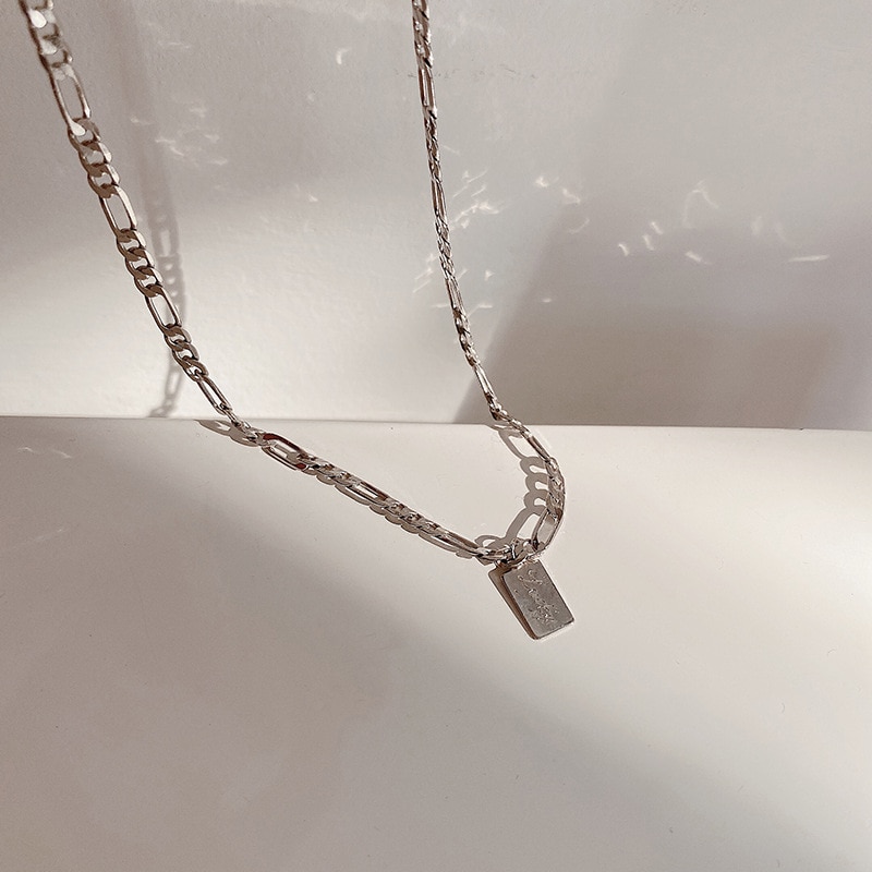 Silvology Sterling 925 Silver Square Lucky Letter Choker for Women Short Necklace Minimalist Temperament Jewelry