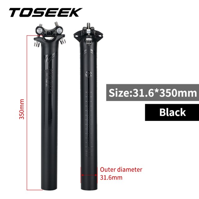 TOSEEK Black UD Matte Full Carbon Fiber MTB Road Bicycle Seatpost Bike Seat Post Cycling Parts 27.2/30.8/31.6 x 350/400mm: 31.6 x 350mm
