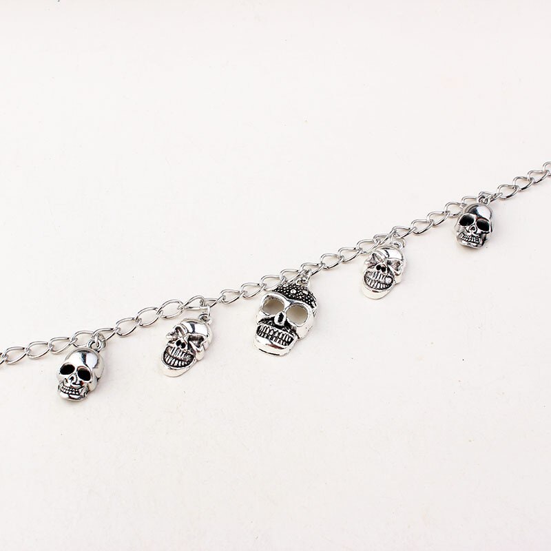 Bracciale alla caviglia con teschio per donna scheletro gotico stregoneria braccialetti Color argento sulla gamba estate spiaggia catena gioielli VGA006