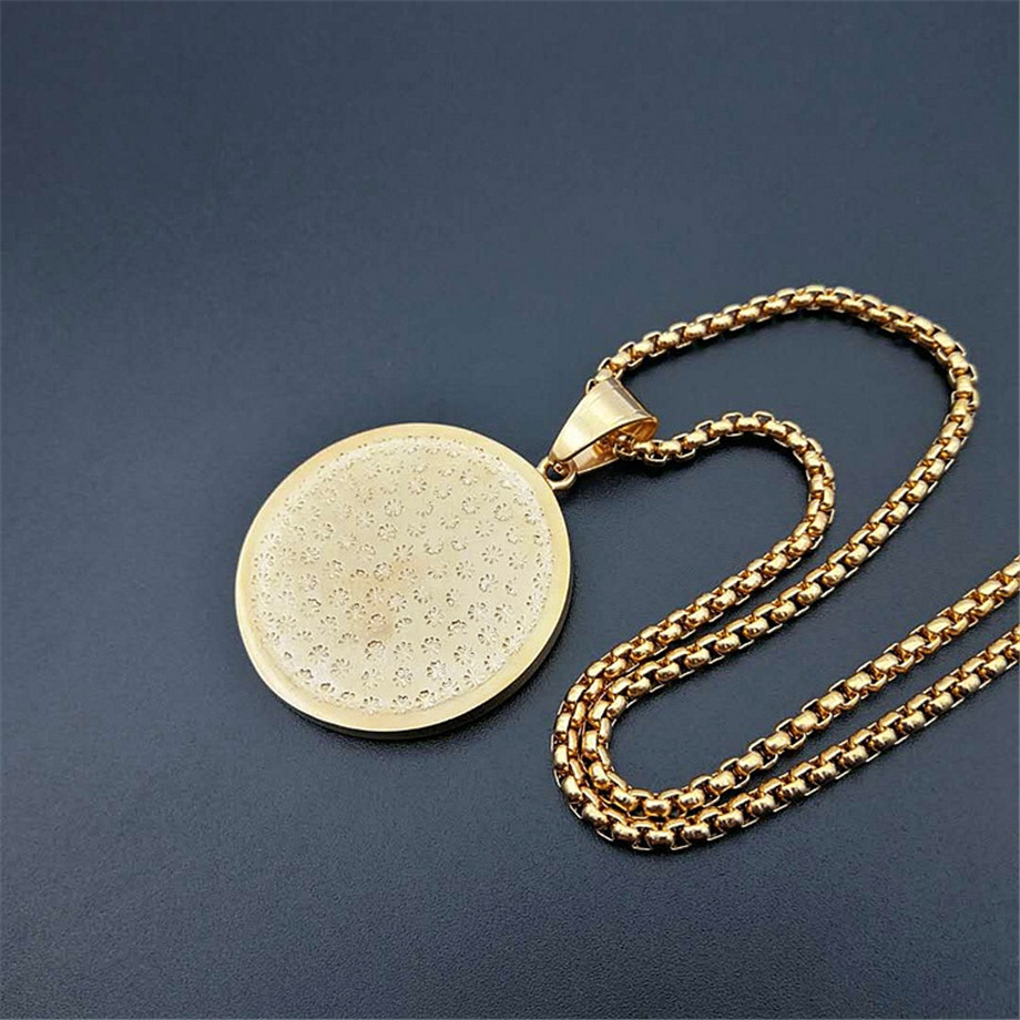 Hip Hop Iced Out Round Allah Pendant Necklace Stainless Steel Islam Muslim Arabic Gold Color Prayer Jewelry