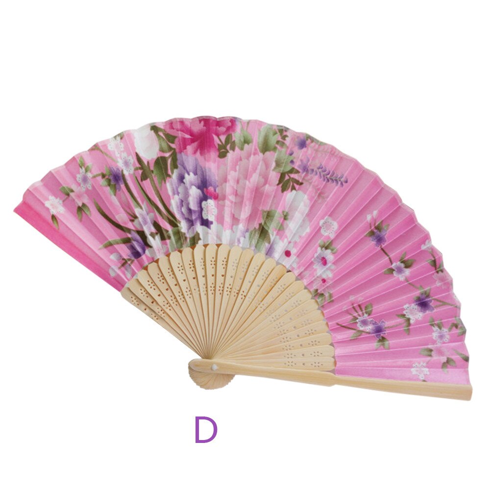 Folding Hand Held Flower Fan Vintage Bamboo Folding Hand Held Flower Fan Chinese Dance Party Pocket Decoration: D