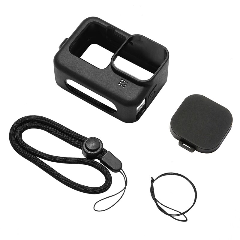 Funda de silicona para GoPro, carcasa protectora anticaída con correa de mano para cámara deportiva, accesorios para GoPro Hero 10, 9: Black
