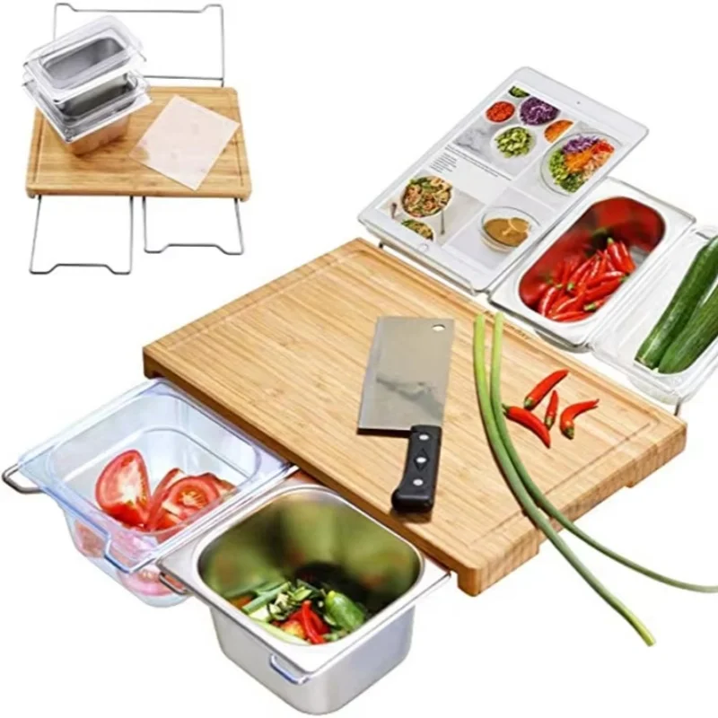 Bamboo Cutting Board for Kitchen, Wood Chopping Board, Bamboo Board with Tray, Chopping Board with Stainless Steel Juice Catcher