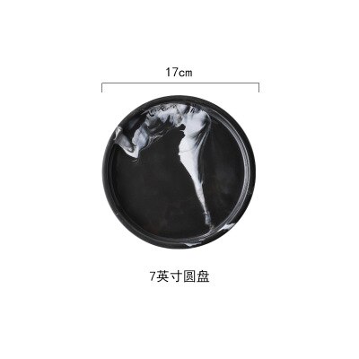 Black Chinese Ink Painting Ceramic Storage Tray Jewelry Display Porcelain Plate Dessert Snack Cake Plate Restaurant Serving Tray: 7 Inch Black Round