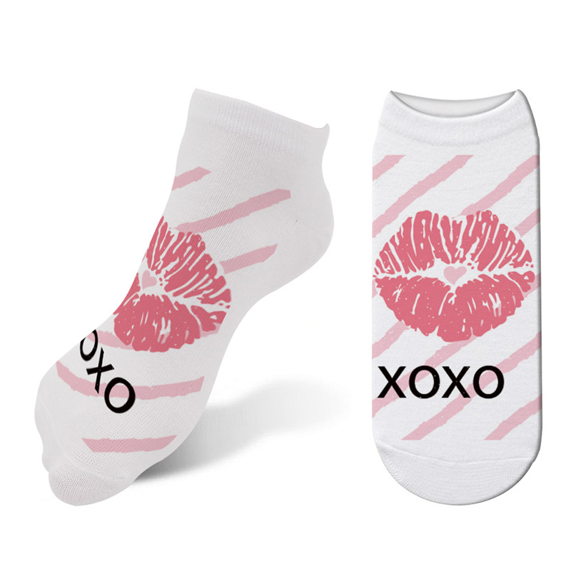 3D Gedrukt Vrouwen I Love U Sokken Valentijnsdag Hug Me Mode Korte Sokken Grappige Femme kus Roze Sok