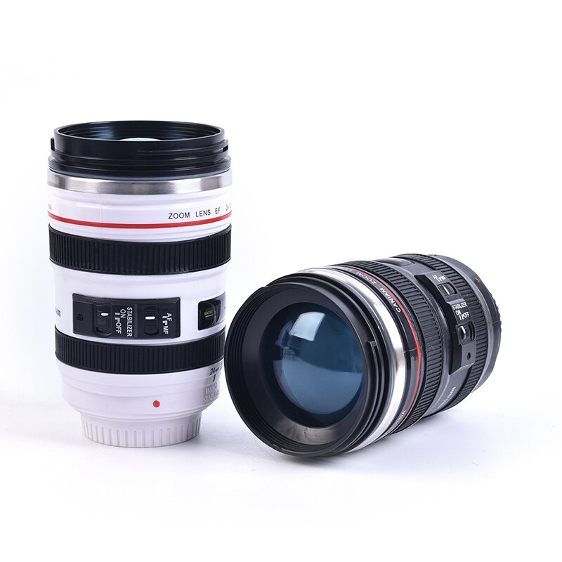 Acier inoxydable caméra café lentille tasse blanc noir tasse à café 13.3*8.3cm