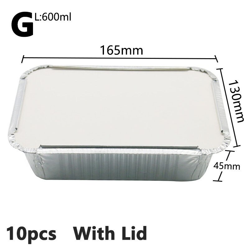 10 pezzi usa e getta BBQ pentole in alluminio da asporto contenitori per alimenti rettangolo scatola da pranzo griglia vassoio di raccolta forniture da cucina: G