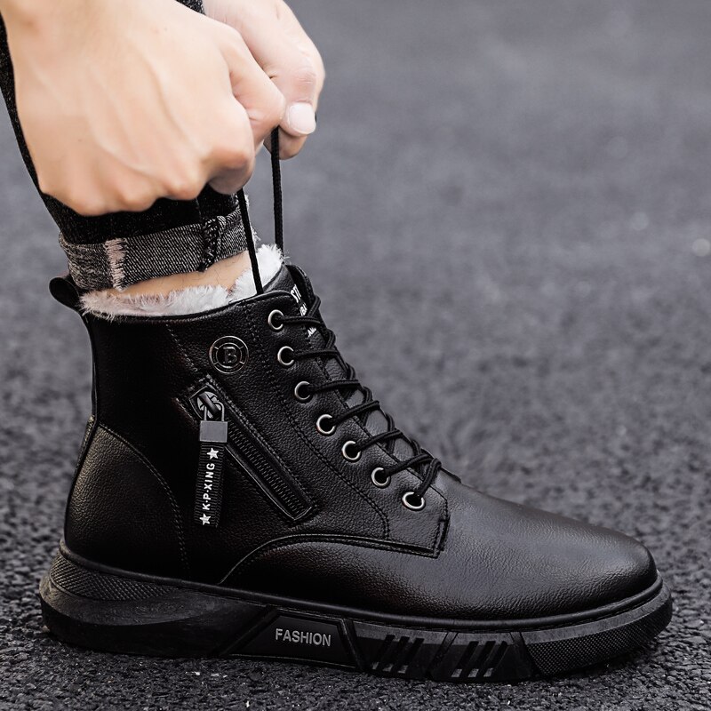 High-top zipper boots winter plus velvet snow boots keep warm high-top casual shoes men's sports shoes zapatillas hombre