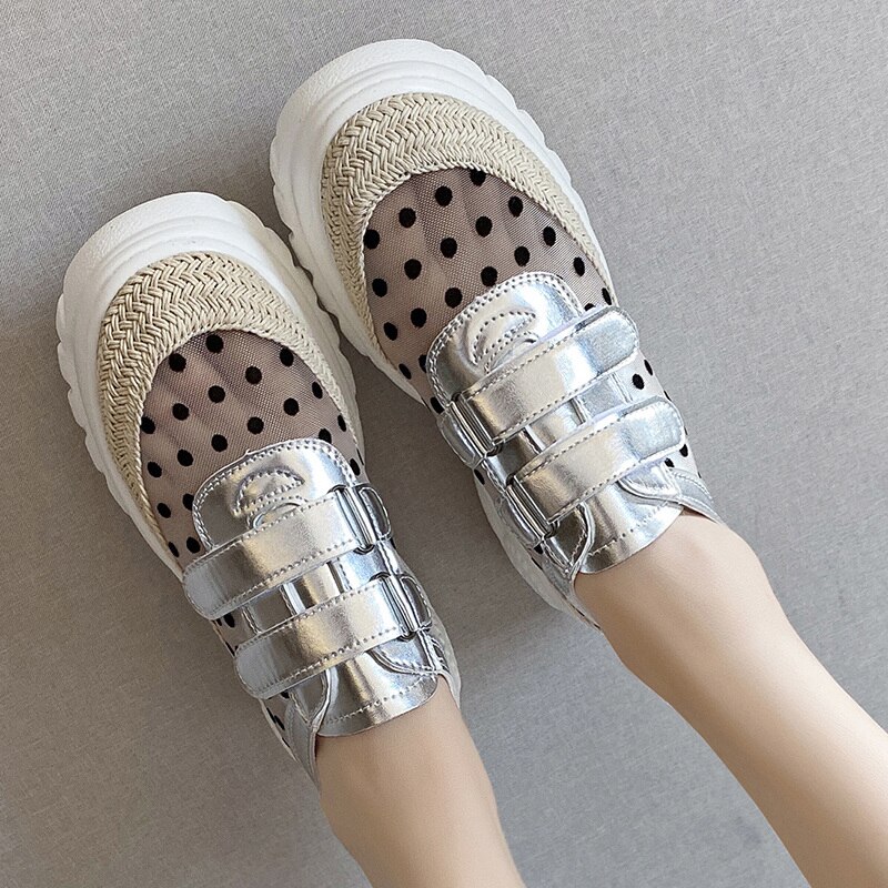 uformelt dame sko vår bølgepunkt beige pustende leiligheter plattform loafers enkle komfortable mokkasiner  s873