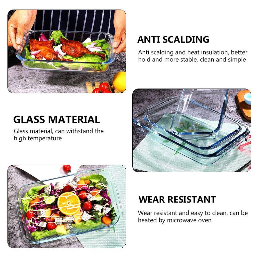 1pc żaroodporna blacha robić pieczenia hartowana szklana taca pojemnik na jedzenie (biały)