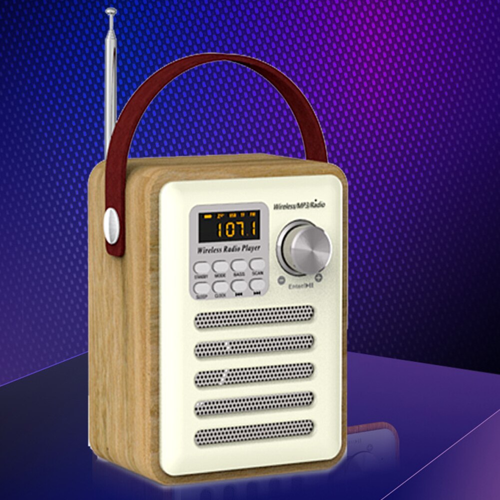 Wooden TF Card Slot Retro Portable Clock Speaker LCD Display DAB Digital Radio MP3 Player Bluetooth 5.0 Aux Stereo FM