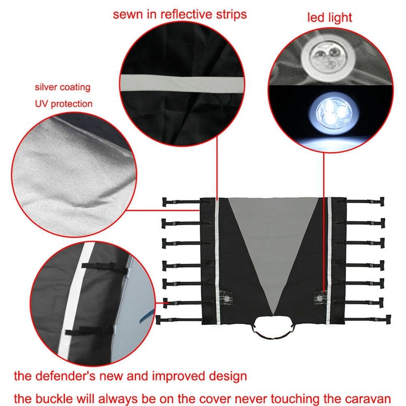 Vandtæt universal campingvogn foran bugsering dæksel hitch cover protector hitch kobling lås dæksel med 2x led beskyttelseslys til rv