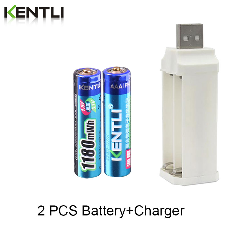 Batería recargable de iones de litio de polímero aaa KENTLI, 1,5 v, 1180mWh, 4 ranuras, cargador de iones de litio: 2 pcs
