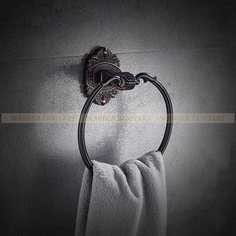 Bad Hardware Sets Geborsteld Koper Gesneden Base Badkamer Accessoires Badhanddoek Plank Handdoek Bar Papier Houder Doek Haak WF-92100: Towel ring