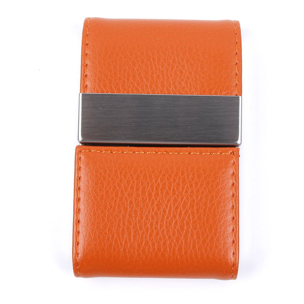 Men Women Wallet Metal Leather Credit Card Holder Double Open Business Card Business Name Card Holder Organizer: orange