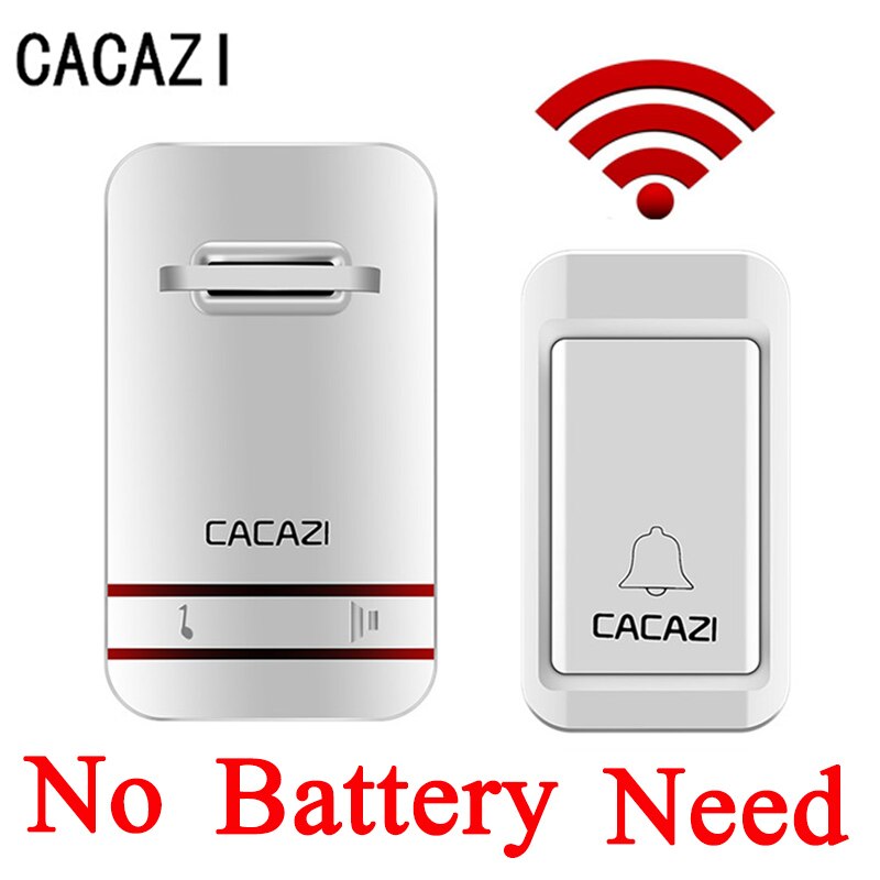 Cacazi hvid intet batteri har brug for trådløs dørklokke vandtæt smart dørklokke eu / us-stik trådløs ring dørklokker fjernbetjening  ac 110v-220v: 1 knap 1 modtager / Eu