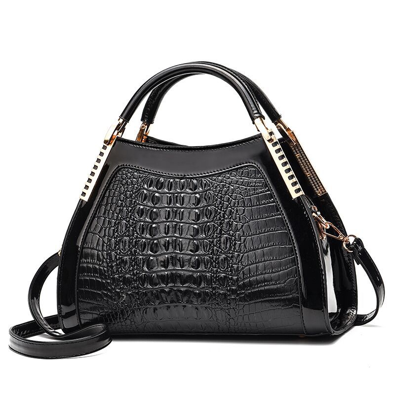 Doudou Women's bag autumn crocodile pattern one shoulder messenger bag Korean version ins simple trend ladies h: Black