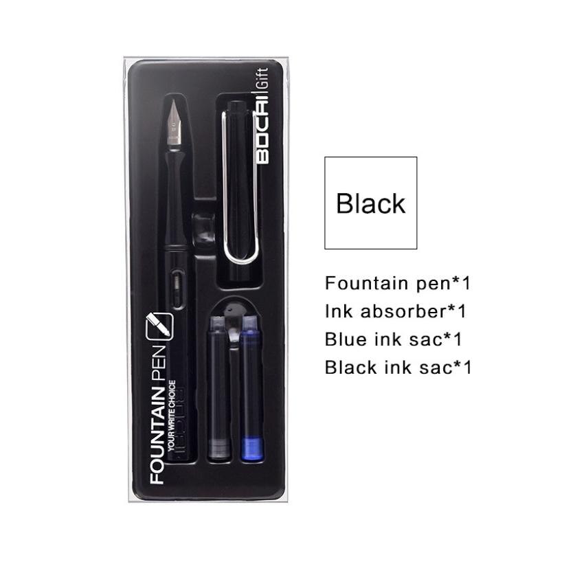Student-specific replaceable ink sac pen set positive posture calligraphy and calligraphy can be engraved and rich fountain pen: Black