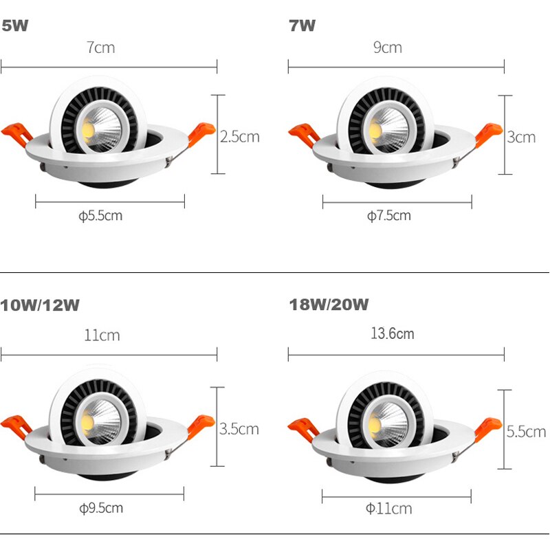 QLTEG Dimbare LED Downlight 5 w 7 w 10 w Verzonken Plafondlamp 360 Graden Rotatie spot verlichting AC 110 v 220 V Indoor LED Lamp 4000 K