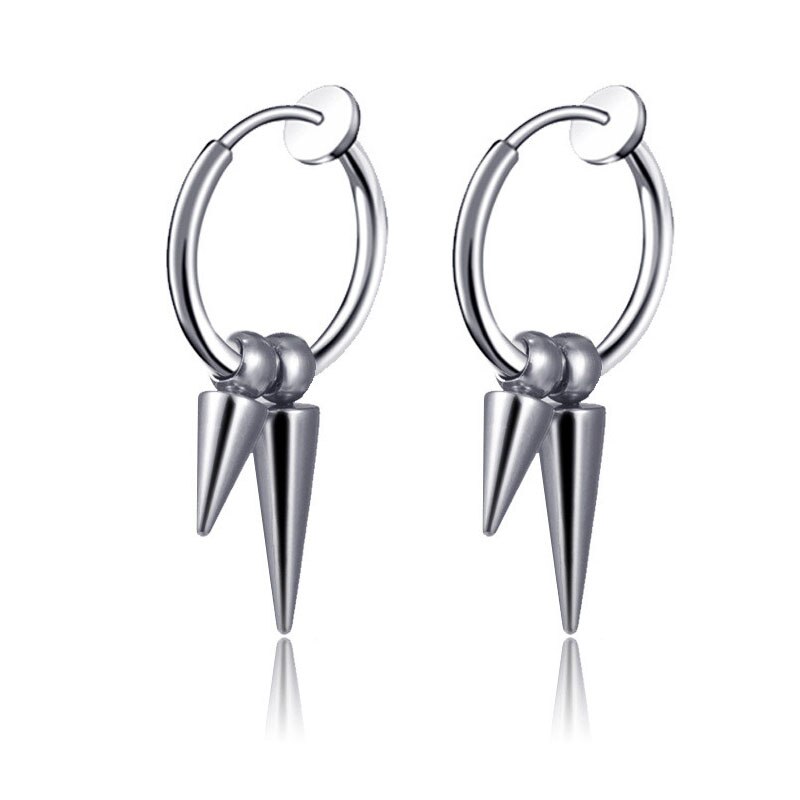 Mode Klinknagel Taper Rvs Earring Voor Vrouwen Mens Classic Punk Stud Oor Sieraden 2 Stuks: B clip  silver