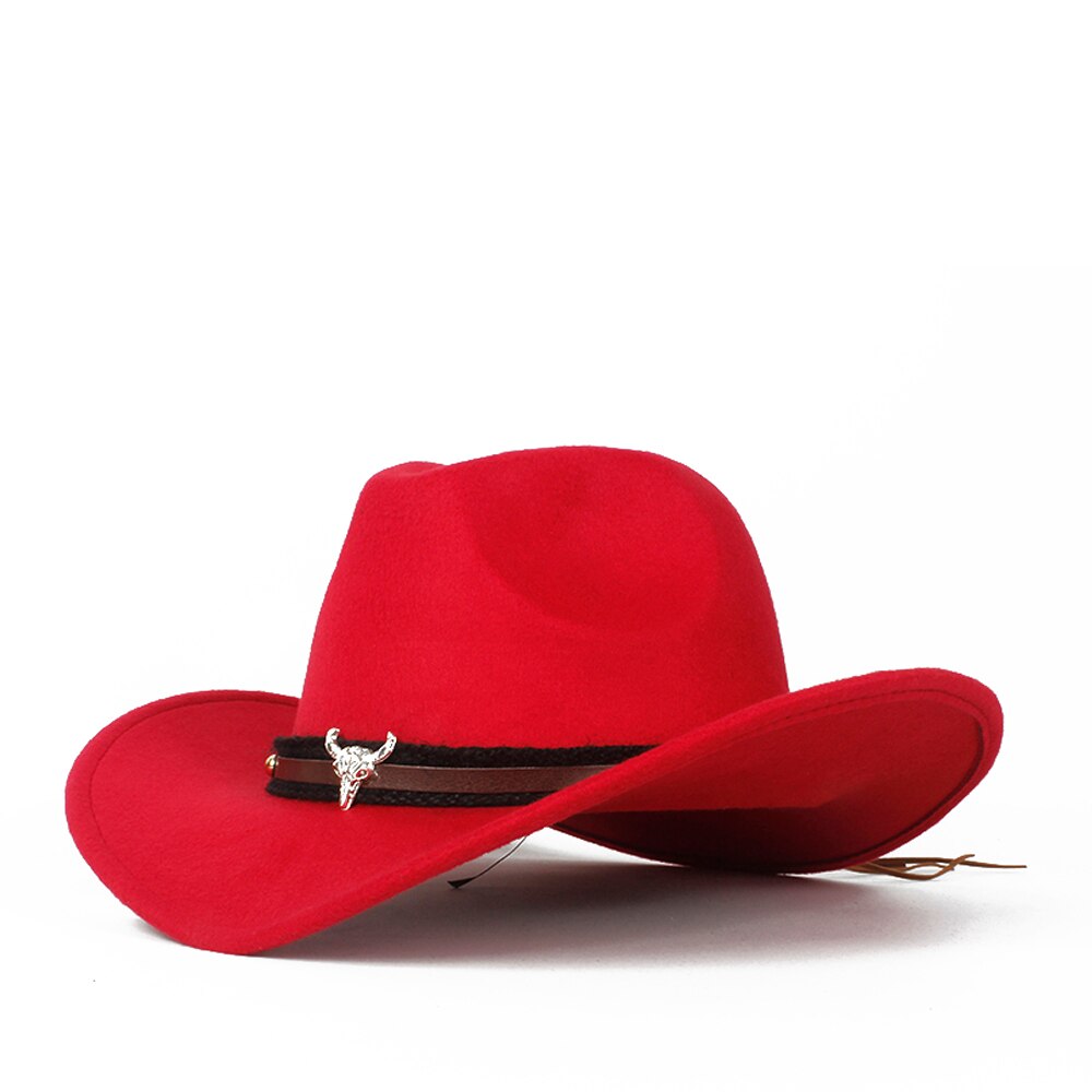 Kvinder mænd uld hul western cowboy hat roll-up brim herre outblack sombrero hombre jazz kasket: Rød