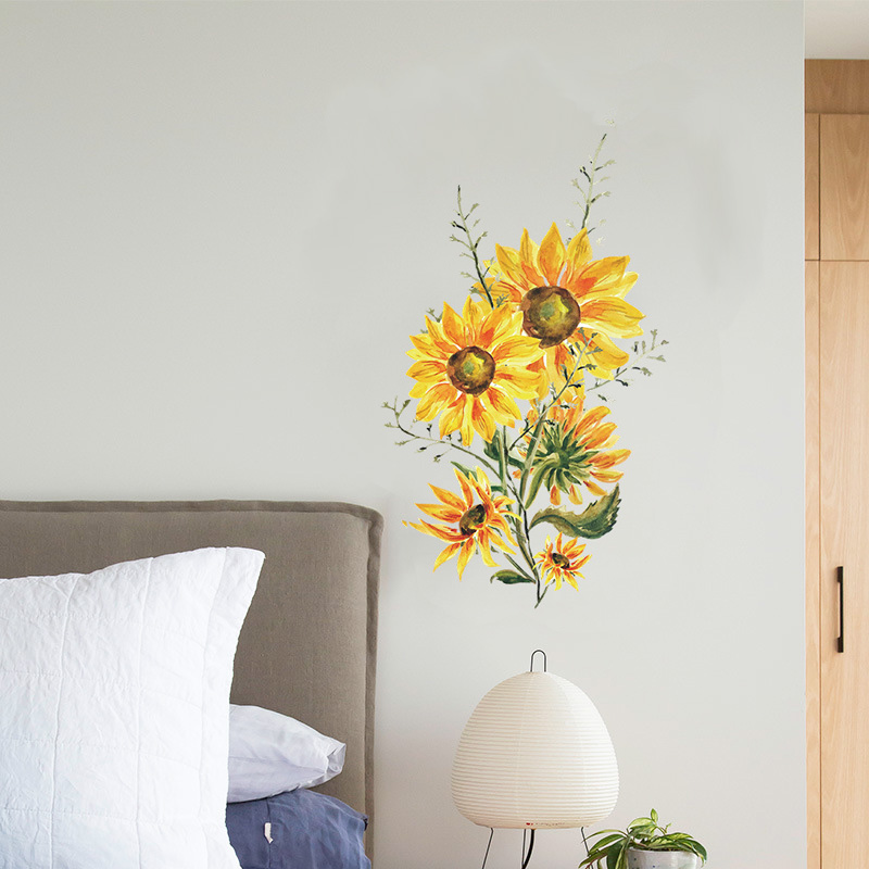 Geschilderde zonnebloem muurstickers woonkamer bank achtergrond decoratie slaapkamer interieur muur verfraaiing stickers behang