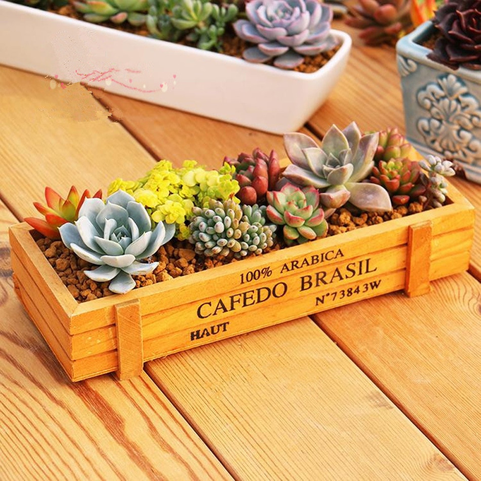 Maceta de madera para decoración de jardín, macetas, almacenamiento de artículos variados, suculentas, cajas de almacenamiento de madera, decoración del hogar