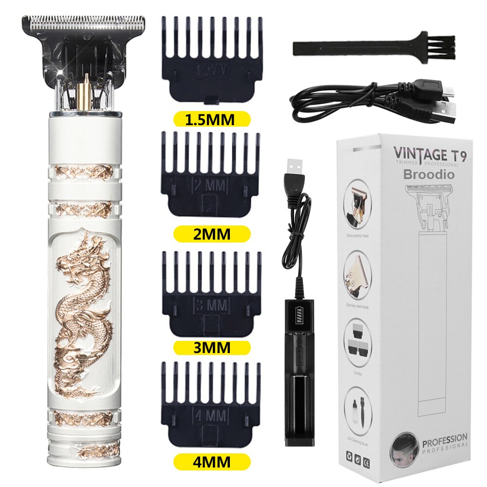 Cortadora de pelo eléctrica T9 para hombre, máquina de corte de pelo con pantalla LCD, recargable por USB, Vintage: M52-Dragon-battery