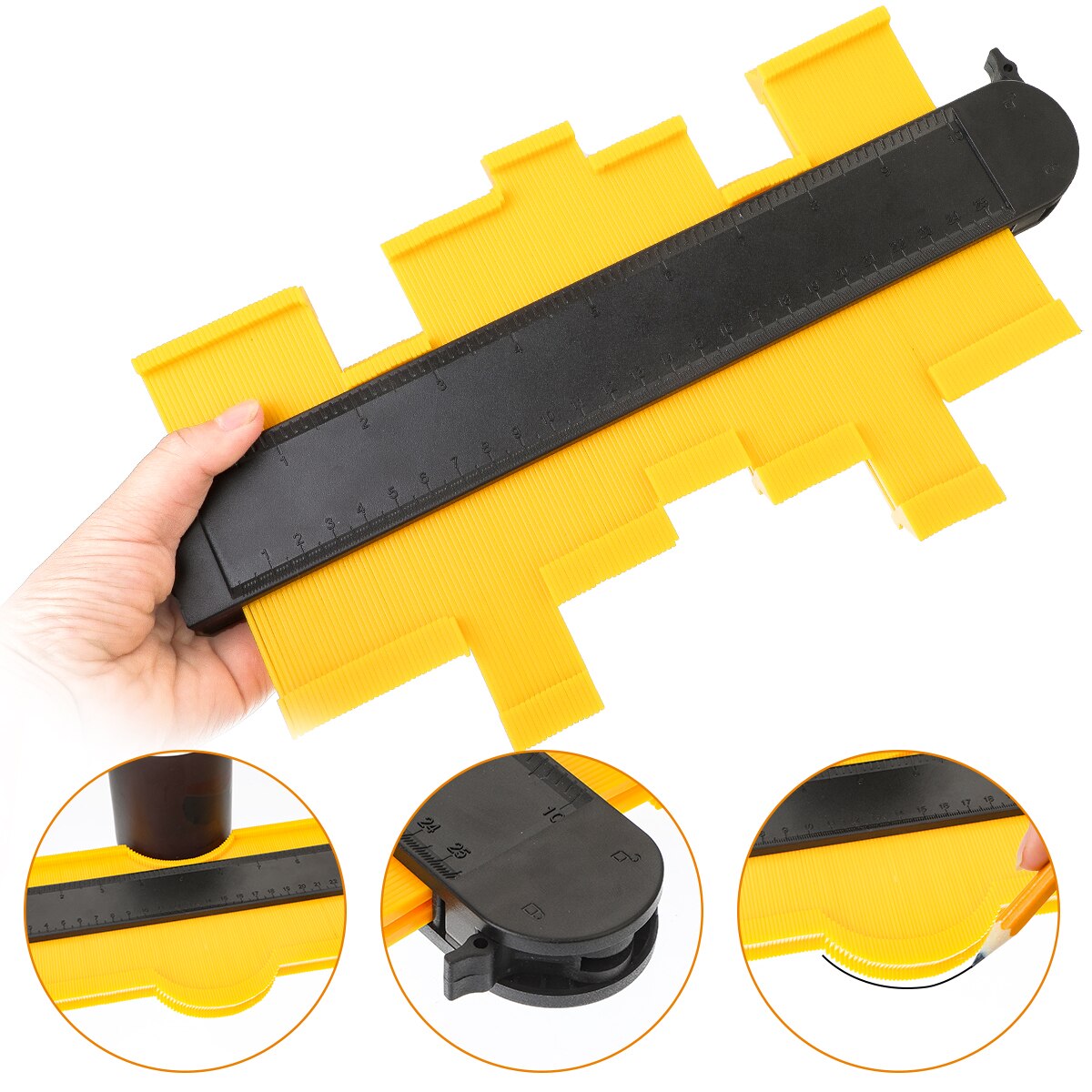The Newest Profilometer, Multifunctional Plastic Contour Copy Profilometer, Standard Measuring Instrument, 12/14/25/50cm: Widen 25cm yellow
