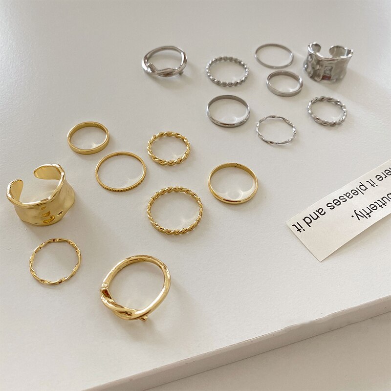 8 Stks/sets Fijnere Ringen Set Voor Vrouwen Metal Hollow Ronde Opening Vrouwen Gesp Joint Staart Vinger Ring Voor Meisje Party huwelijksgeschenken
