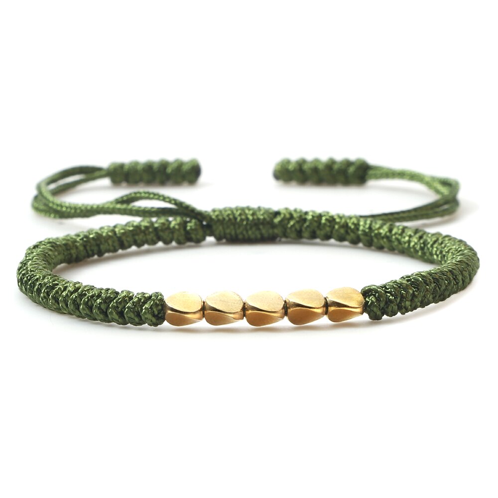 Pulsera de cuentas de cobre budista tibetana hecha a mano, nudos con dijes, cuerda de Buda, brazaletes de hilo trenzado de la suerte ajustables para mujeres y hombres: Rojo óxido