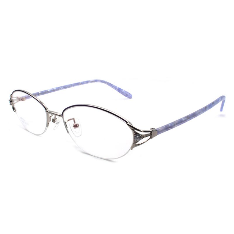 Alloy Frame Eyeglasses Oval Shape Brand Prescription Spectacles Women Eyewear Half Rim: Purple 