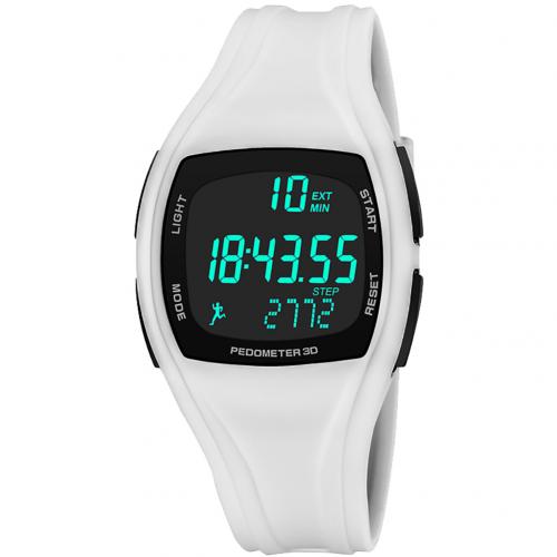 3d stappenteller alarm chronograaf horloge multifunctioneel heren digitaal polshorloge waterdicht sport student elektronisch horloge: Wit