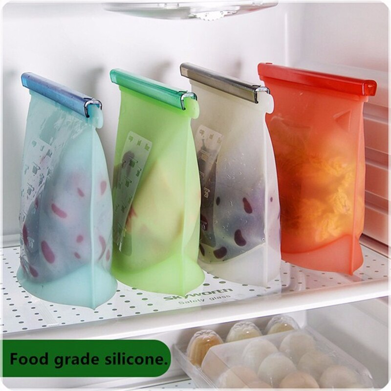 Sachet fraîcheur en SILICONE pour aliments | 4 pièces, scellé réutilisable, sachet fraîcheur sous vide, sac de cuisson, récipient alimentaire pour micro-ondes, sachet de cuisson pour FRUITS et pain