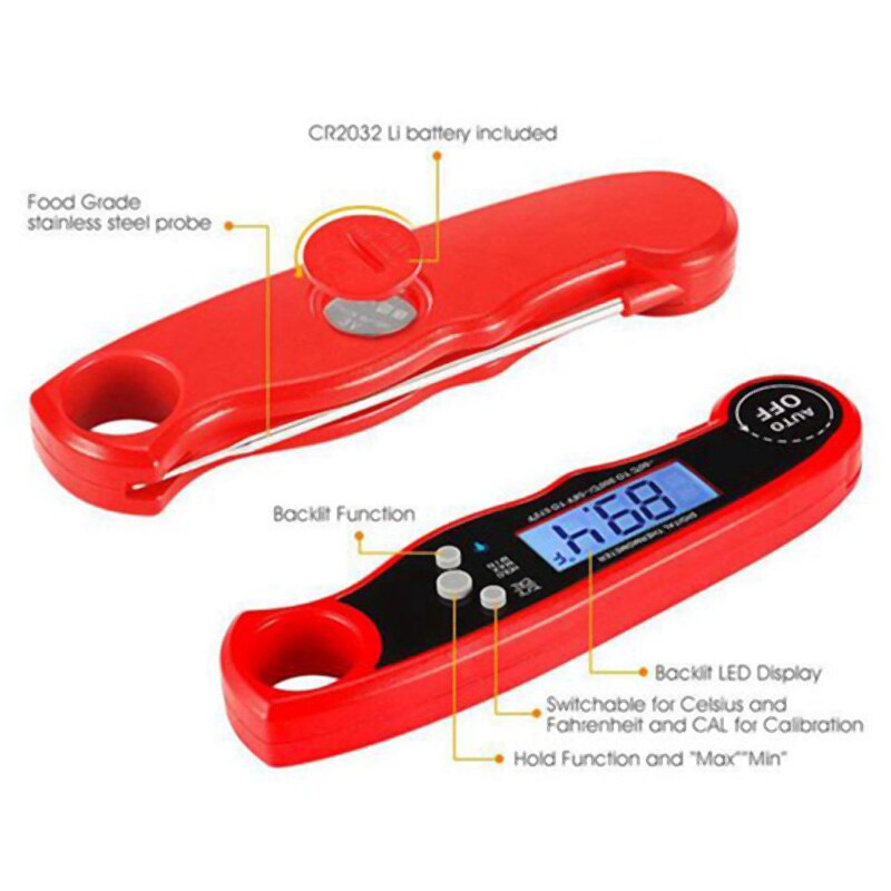 2 Pack Instant Read Meat Thermometer,Digital Kitchen Cooking Thermometer with Foldable Probe For Fry BBQ Grill