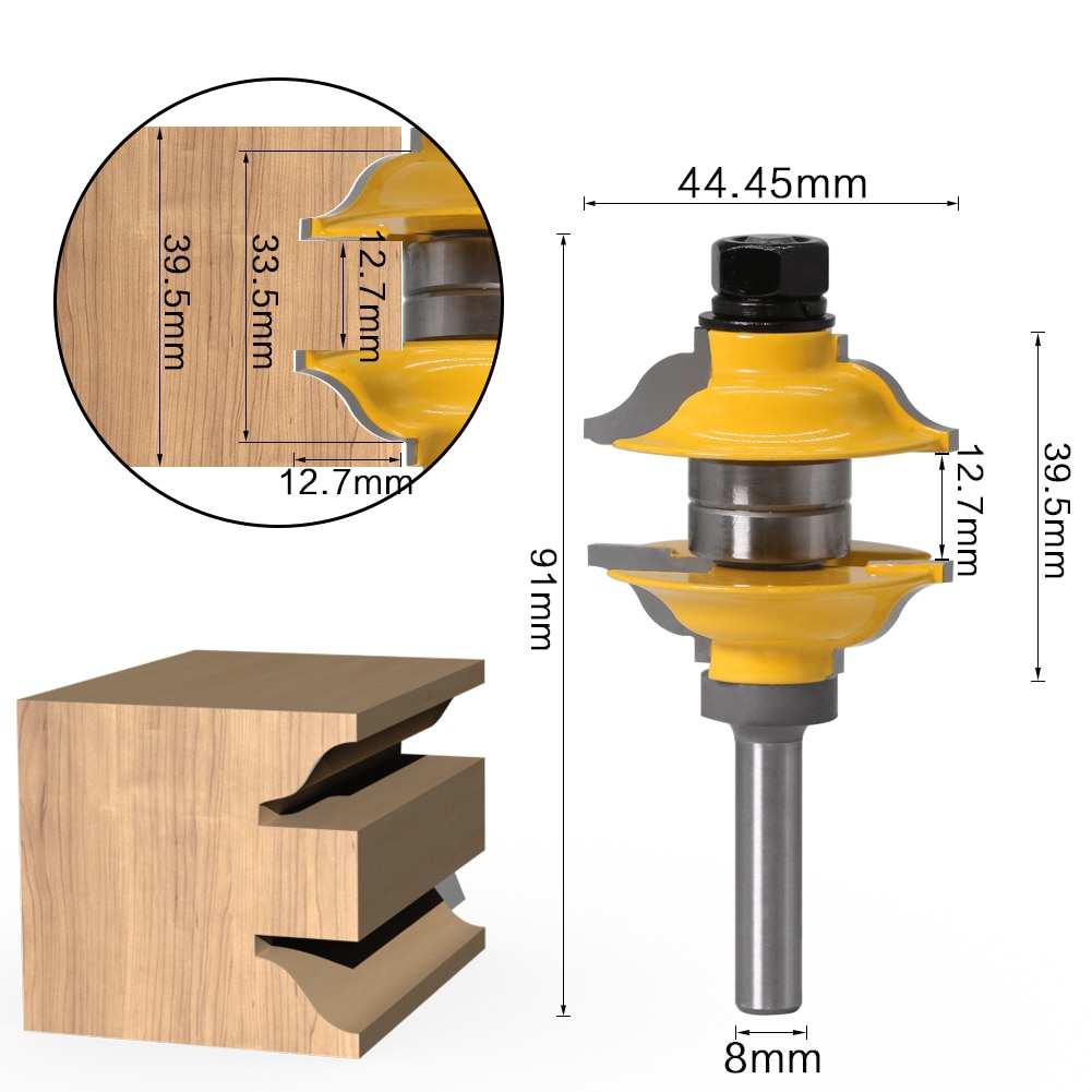 3pcs 8mm 12mm Shank Entry Interior Tenon Door Router Bit Set Ogee Matched R&S Router Bits Carving for Wood