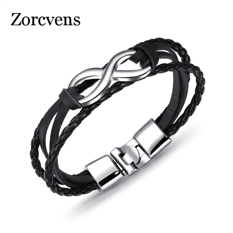 Zorcvens Infinity 8 Armband Hand Geweven Lederen Wrap Armband Touw Ketting Armband 6 Kleuren Mannen Sieraden