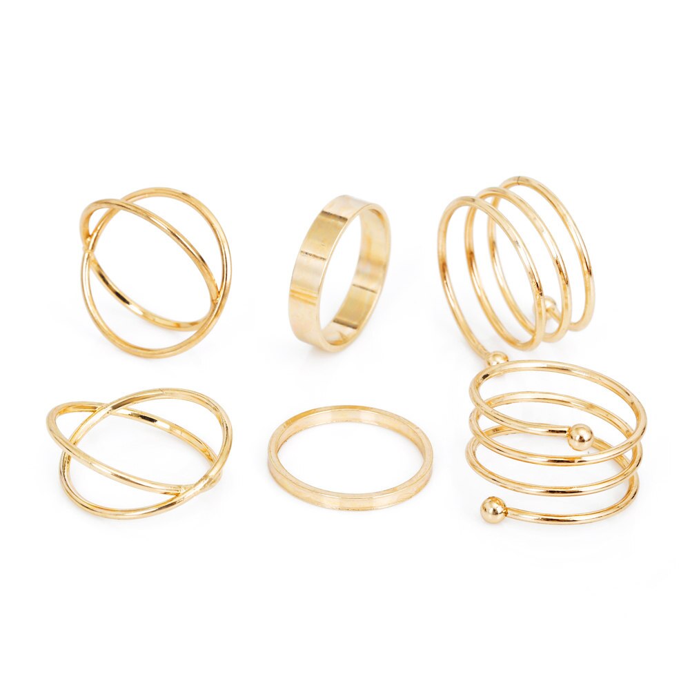 KISSWIFE Heißer Einzigartige Ring Set Punk Gold Farbe Knuckle Ringe für frauen Finger Ring 6 PCS Ring Set Beste: Gold