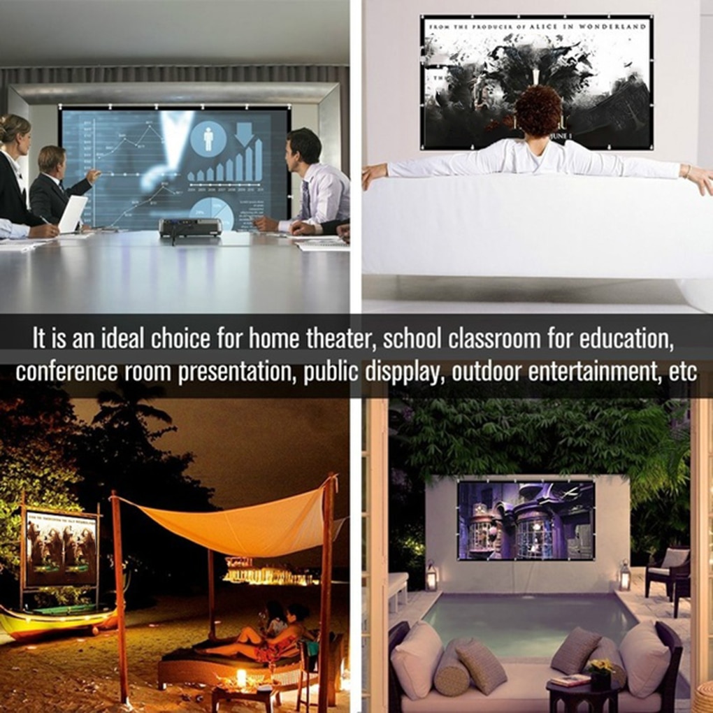 Foldbar 16:9 projektor 60 70 84 100 120 tommer hvid udendørs projektionsskærm tv hjemmeprojektor skærm