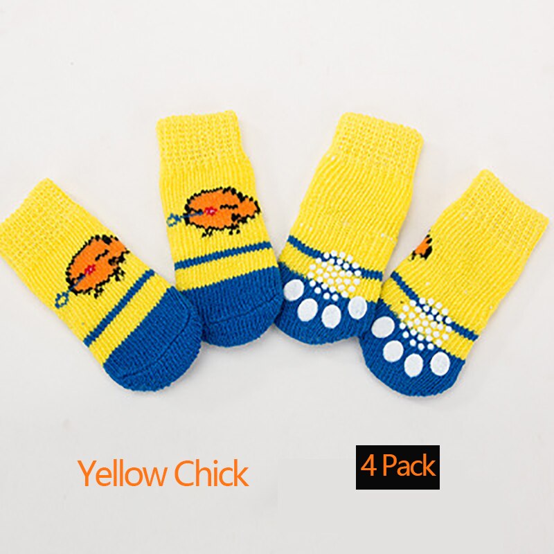 4 Pak Huisdier Sokken Antislip Bodem Puppy Hond Sokken Hond Voet Cover Teddy Poedel Katoenen Sokken voor Honden Sokken Bulldog: Yellow chick / M