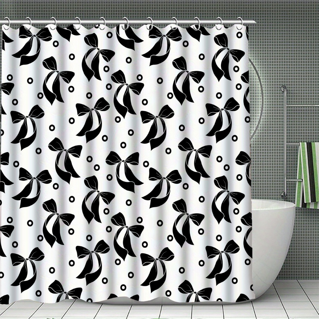 Bowknot Shower Curtain Waterproof Anti-Mold Bath Curtain with Hooks, Bathroom Tub Dry Wet Separation: WHITE