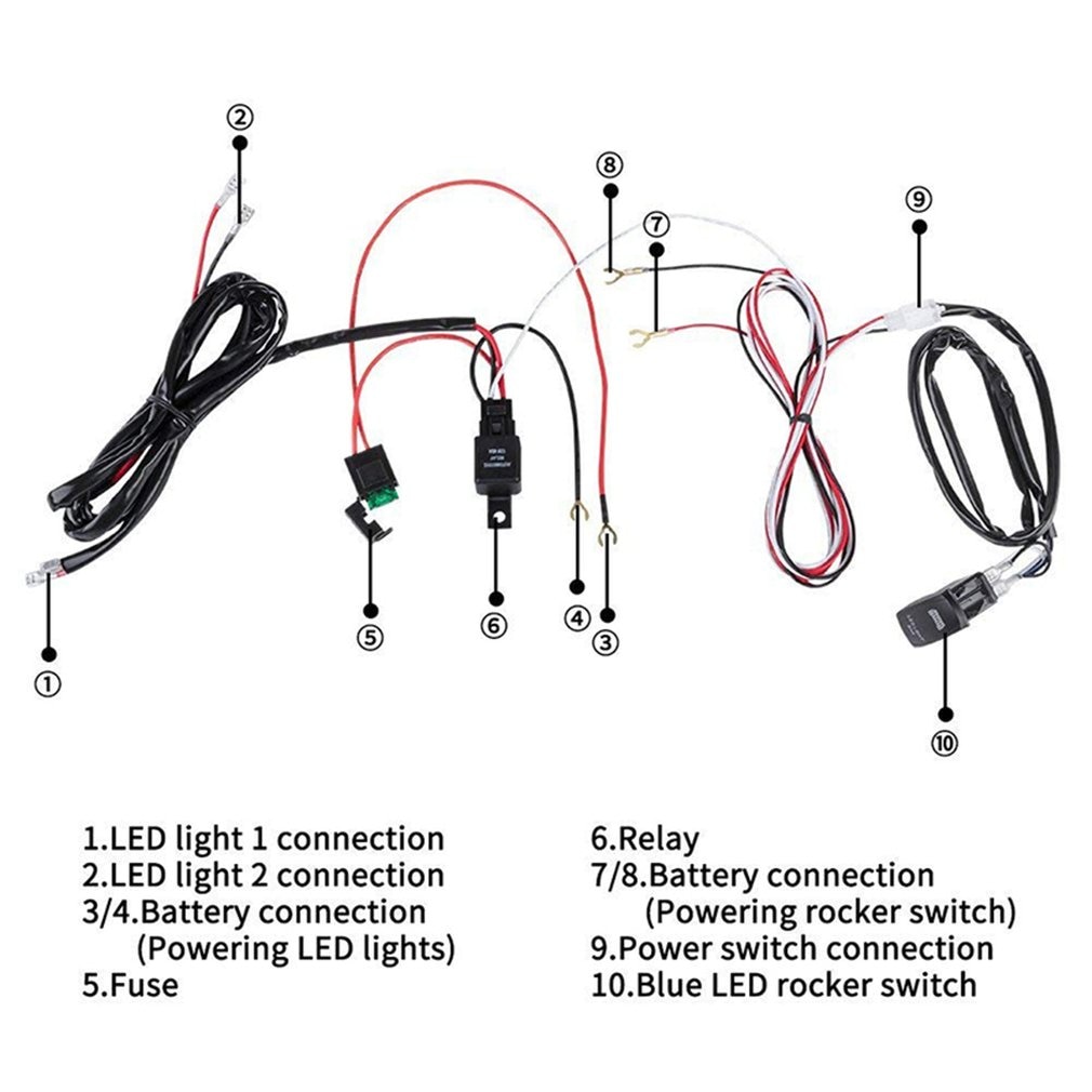 12V/40A Car Fog Light Wiring Harness ON/OFF Switch LED Work Light Switch for Off-road Spotlights Switch Relay Kit