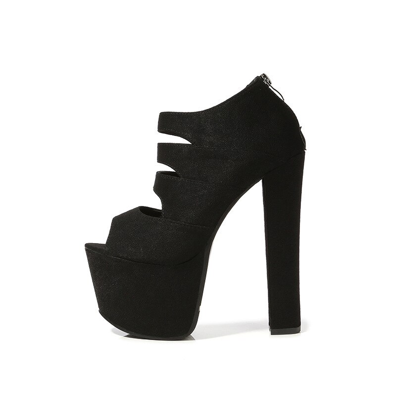 PRETO BRANCO 17Cm Stage Catwalk Shoes Super High Heel Sandals Zipper Black High Heels Female Summer Open Toe Heels ZYW-628-1