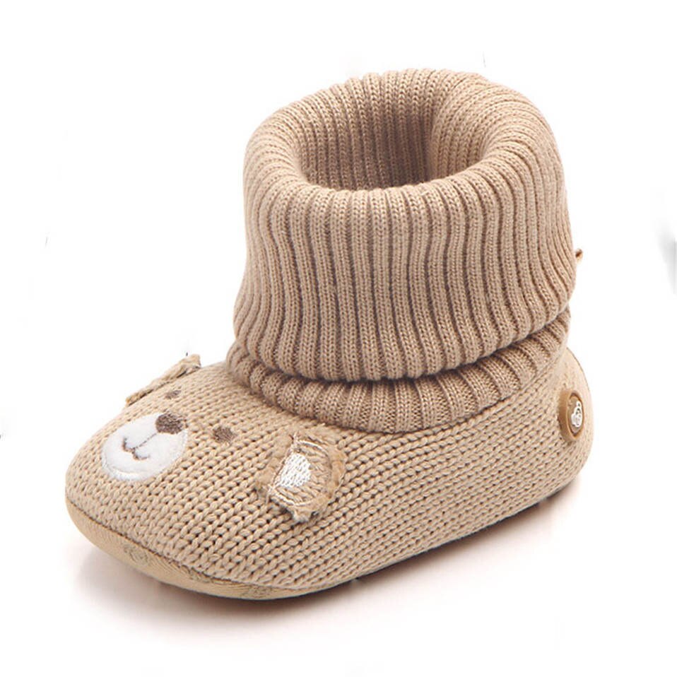 Cartoon Herfst Winter Baby Leuke Warme Schoenen Mooie Baby Laarzen Zachte Beer Wandelaars Gebreide Zachte Zolen Booties: Khaki / 13cm (5.12 in)