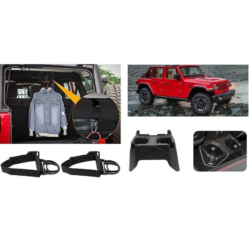 1x boîte de tasse de Console centrale arrière de voiture pour Jeep Wrangler Jl et 2 pièces cintre de barre de sécurité pour Jeep Wrangler CJ