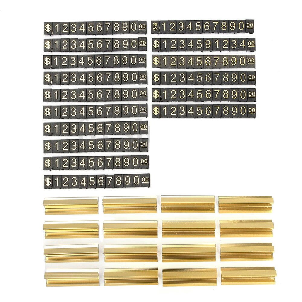 16 Sets Golden Number Letter with Base Adjustable Price Display Stand Tag Label Sets of Number Labels
